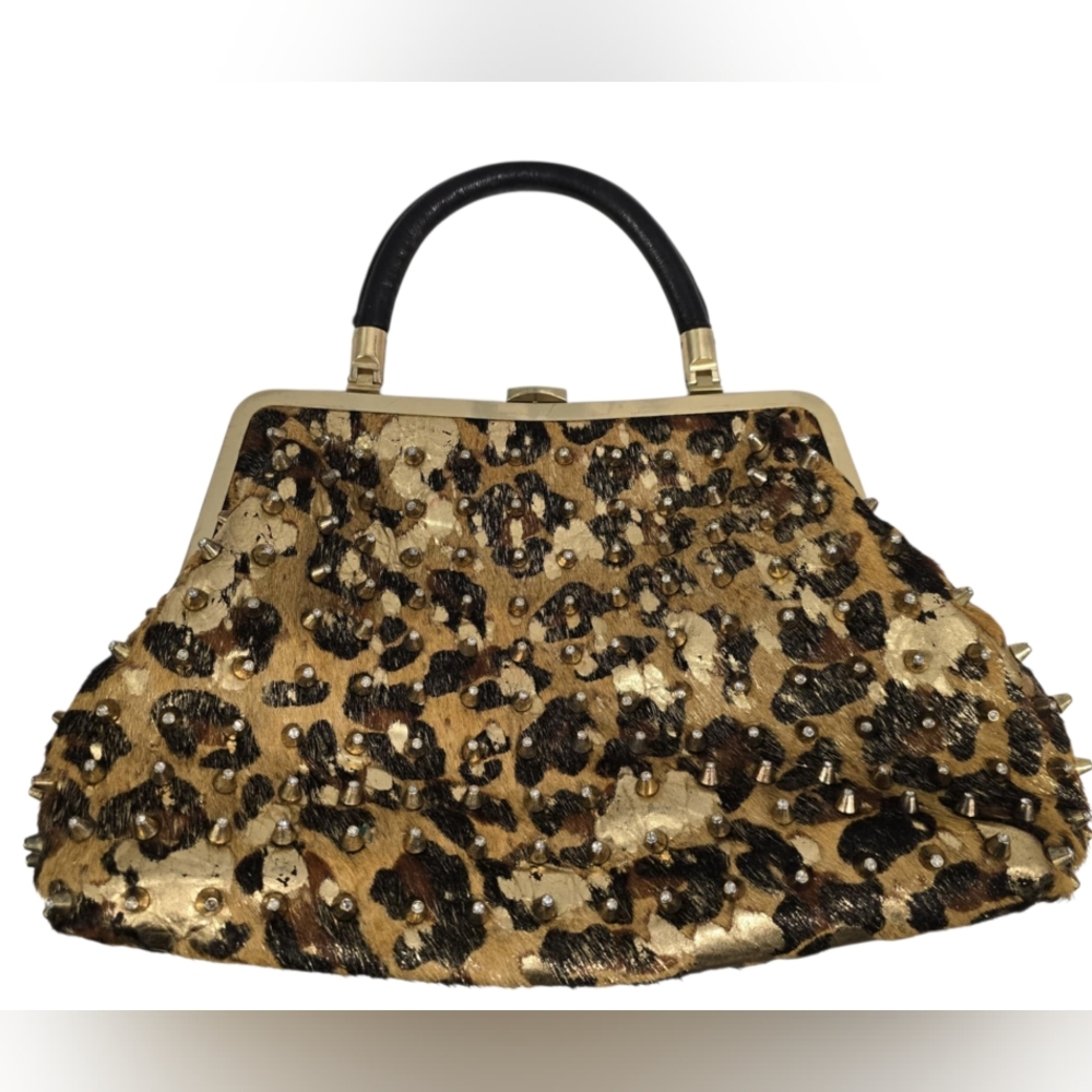 Cassandra Los Angeles STUDDED Animal Fur Print  Shoulder‎ Bag